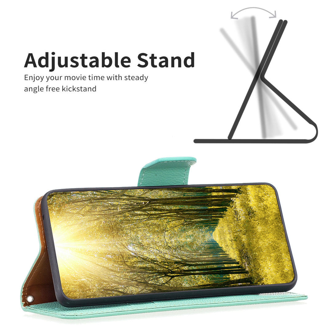 Uniqkart for iPhone 15 Plus Dustproof PU Leather Cell Phone Cover Wallet Litchi Texture Flip Stand Case with Strap - Green Uniqkart for iPhone 15 Plus Dustproof PU Leather Cell Phone Cover Wallet Litchi Texture Flip Stand Case with Strap - Green